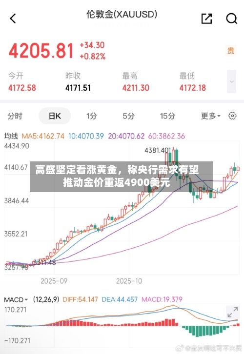 高盛坚定看涨黄金，称央行需求有望推动金价重返4900美元-第2张图片