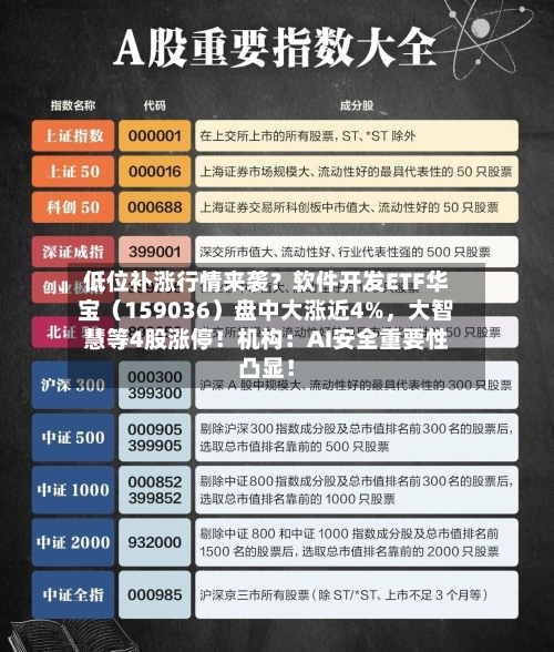 低位补涨行情来袭？软件开发ETF华宝（159036）盘中大涨近4%，大智慧等4股涨停！机构：AI安全重要性凸显！-第2张图片