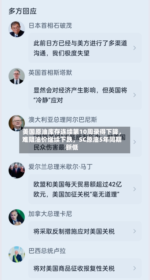 美国原油库存连续第10周录得下降	，难阻油价继续下跌，SC原油5年同期新低-第2张图片