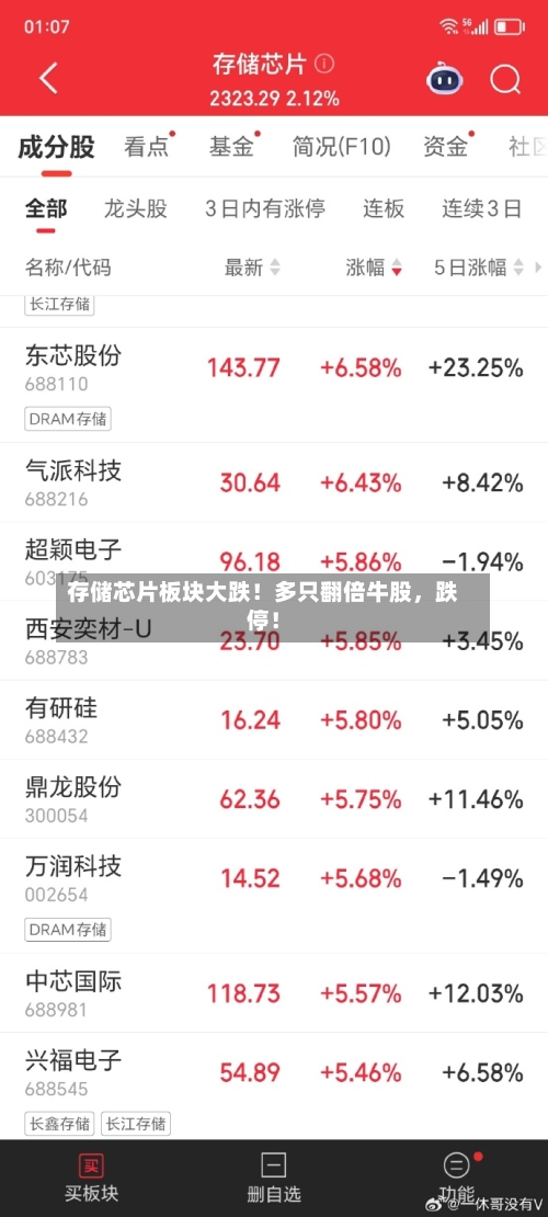 存储芯片板块大跌！多只翻倍牛股，跌停！-第2张图片
