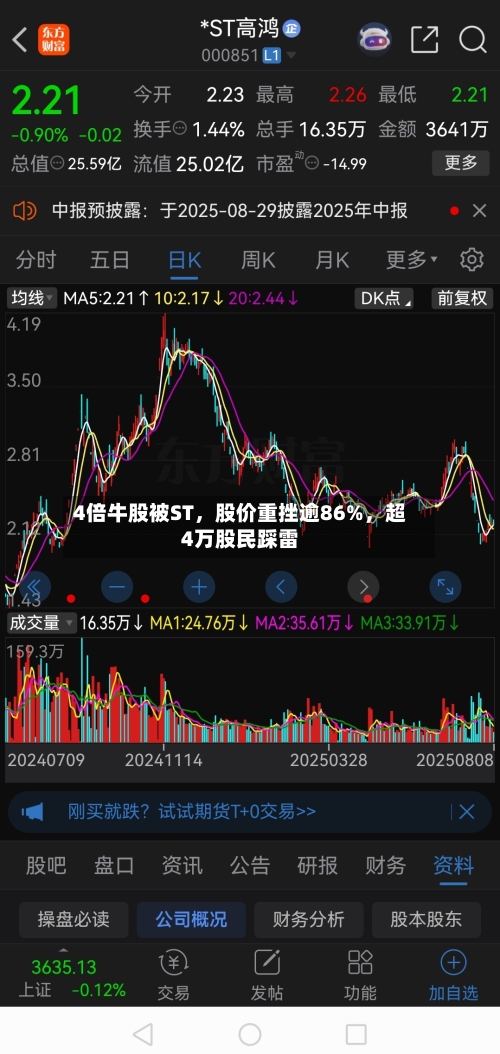 4倍牛股被ST	，股价重挫逾86%，超4万股民踩雷-第2张图片