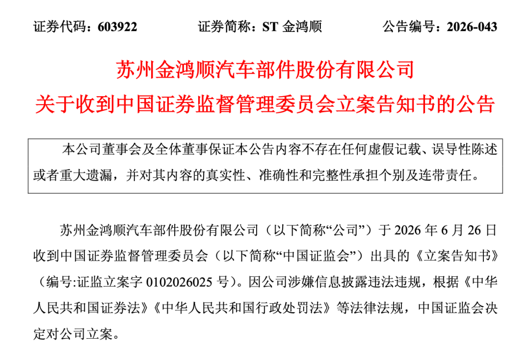 603922，被证监会立案！公司称无法与实控人取得联系！