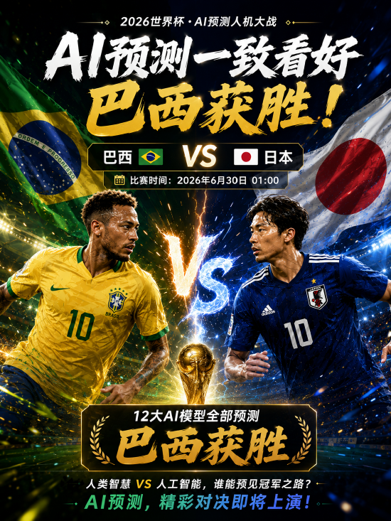 巴西VS日本赛前	，12家AI全部看好巴西，《足球小将》30年前剧情引热议